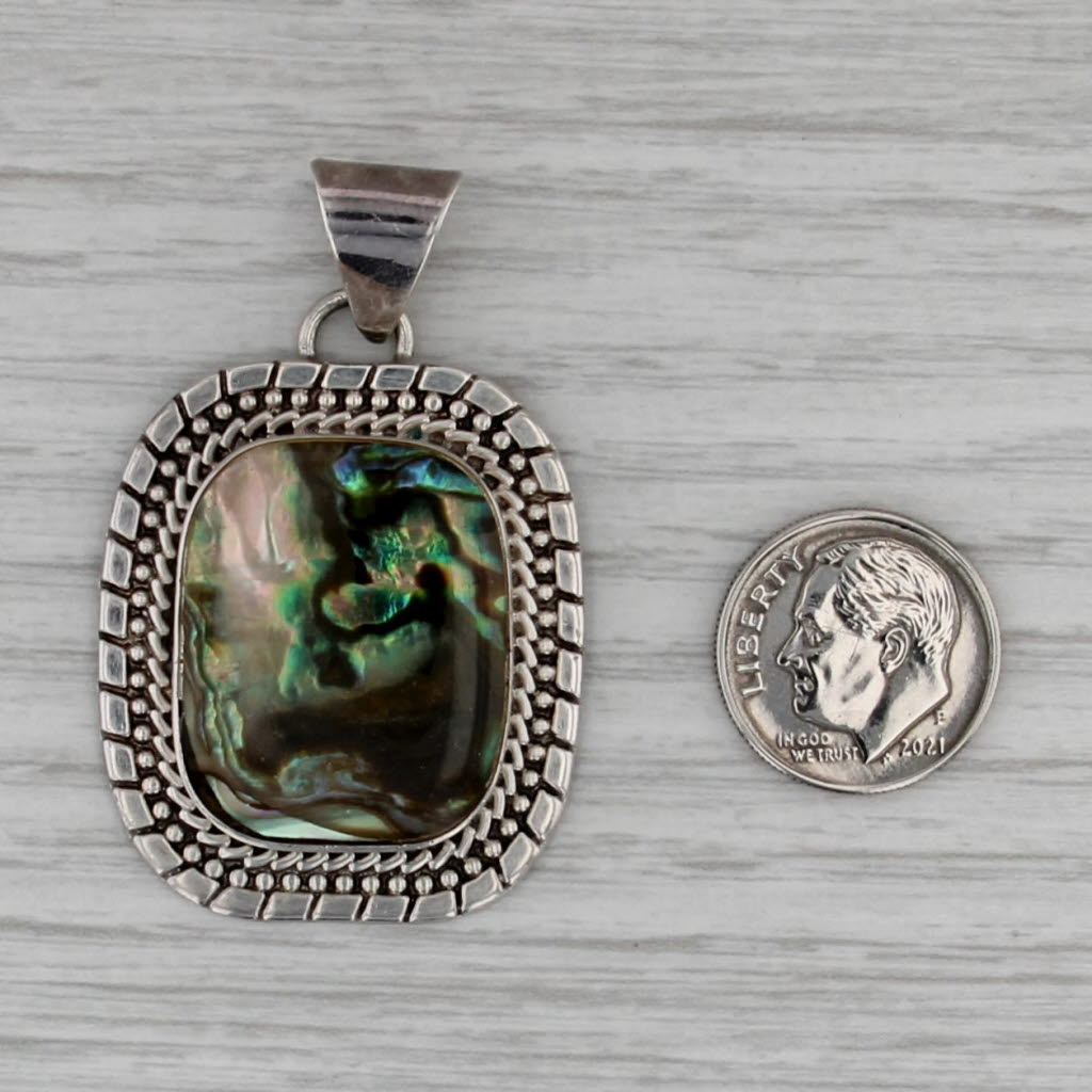 Vintage Southwestern Abaloni Shell Pendant Sterling Silver Resin