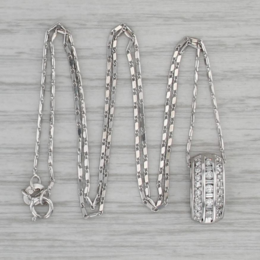 0.22ctw Diamond Pendant Necklace 14k White Gold 18" Flute Chain
