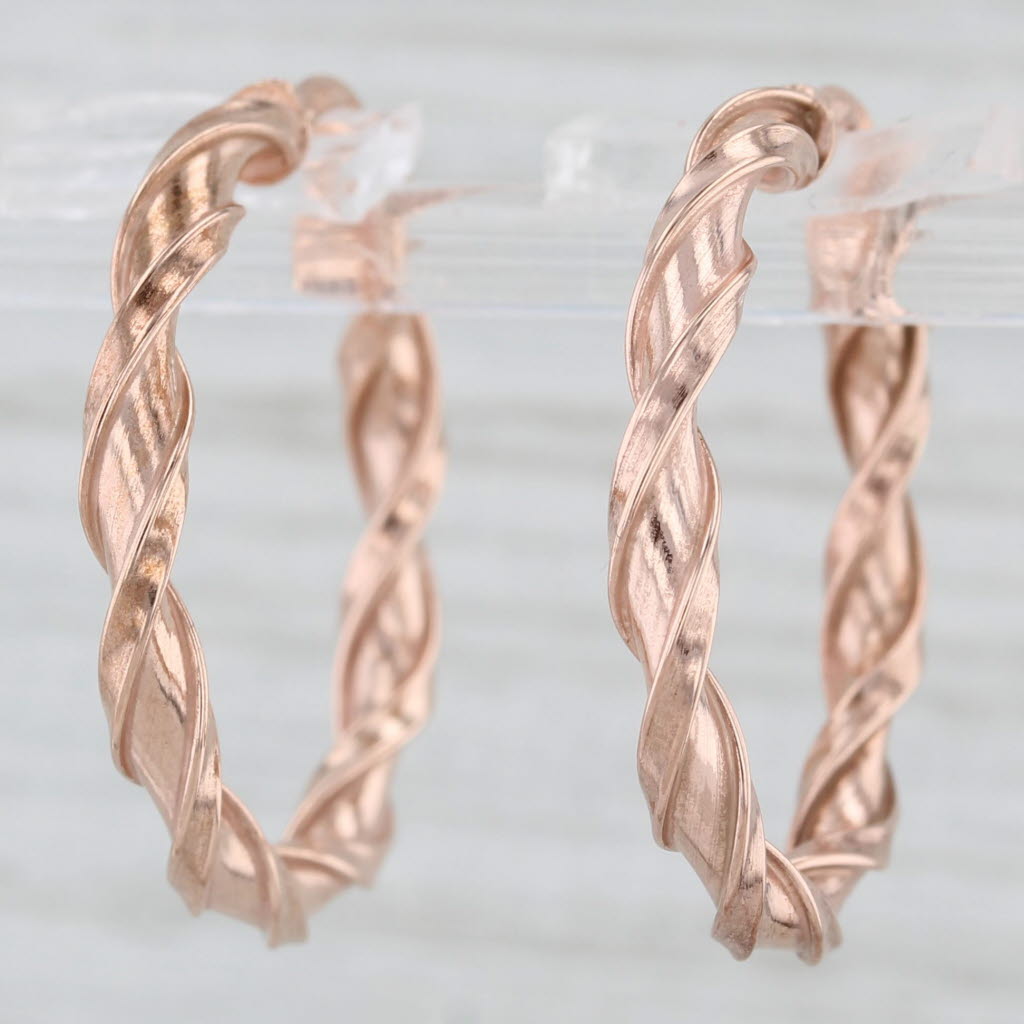 Light Gray New Twist Hoop Earrings 10k Rose Gold Snap Top Round Hoops