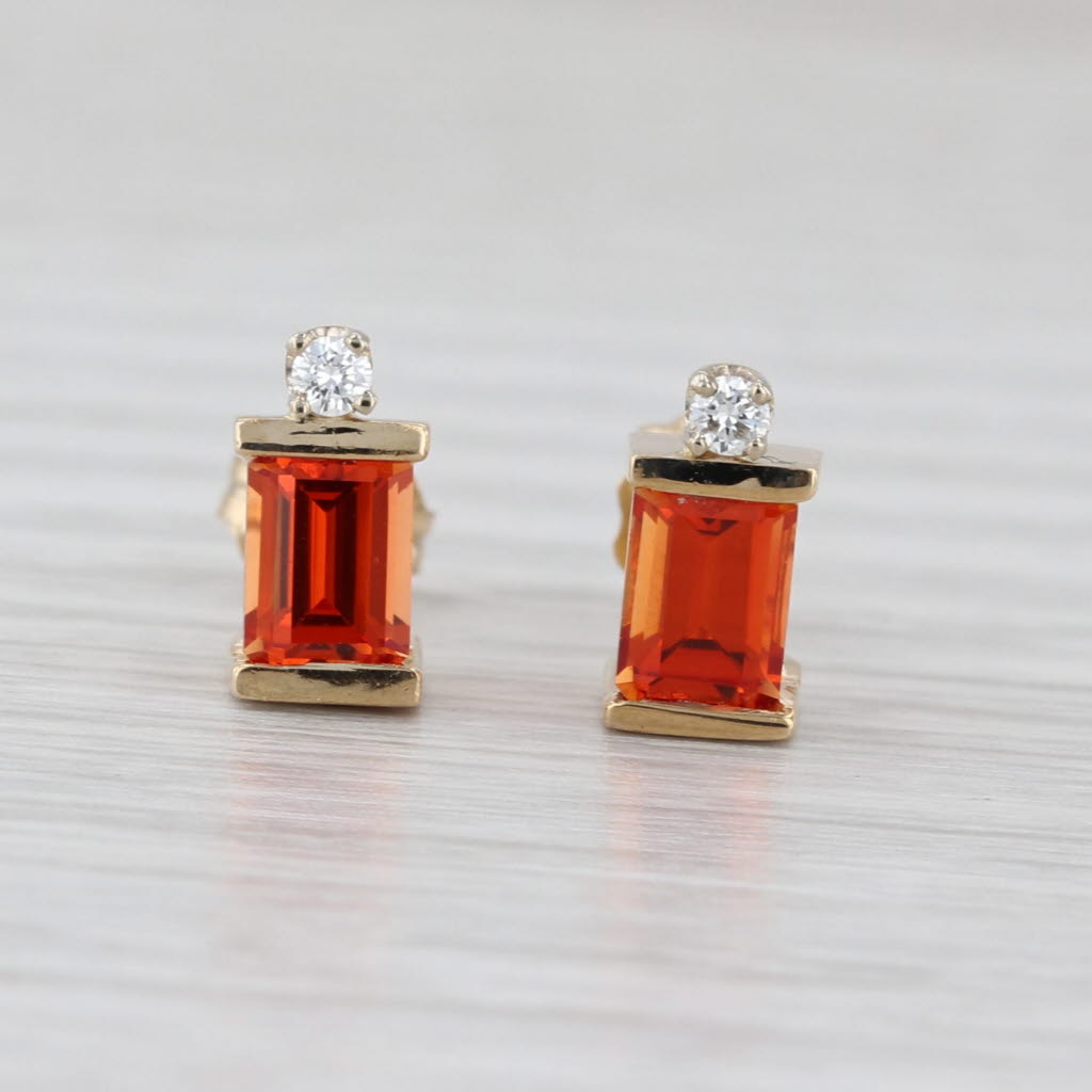 Lab Created Orange Sapphire Diamond Stud Earrings 14k Yellow Gold Studs