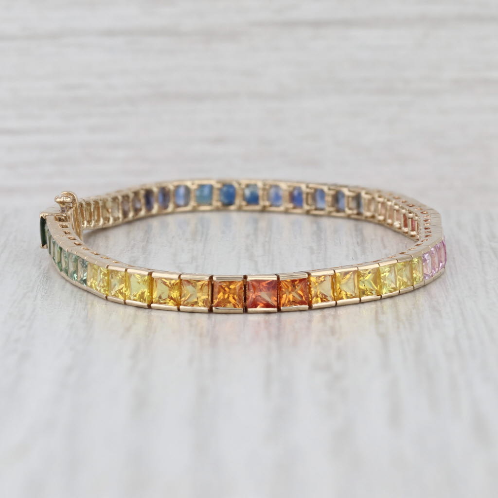 11.30ctw Rainbow Sapphire Tennis Bracelet 14k Yellow Gold 7.25" 4mm