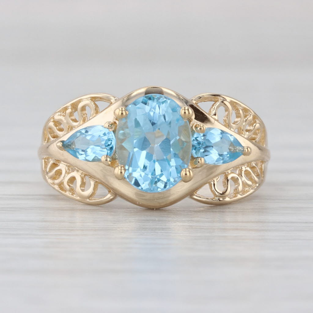 2.37ctw Oval Blue Topaz Ring 14k Yellow Gold Size 6.25
