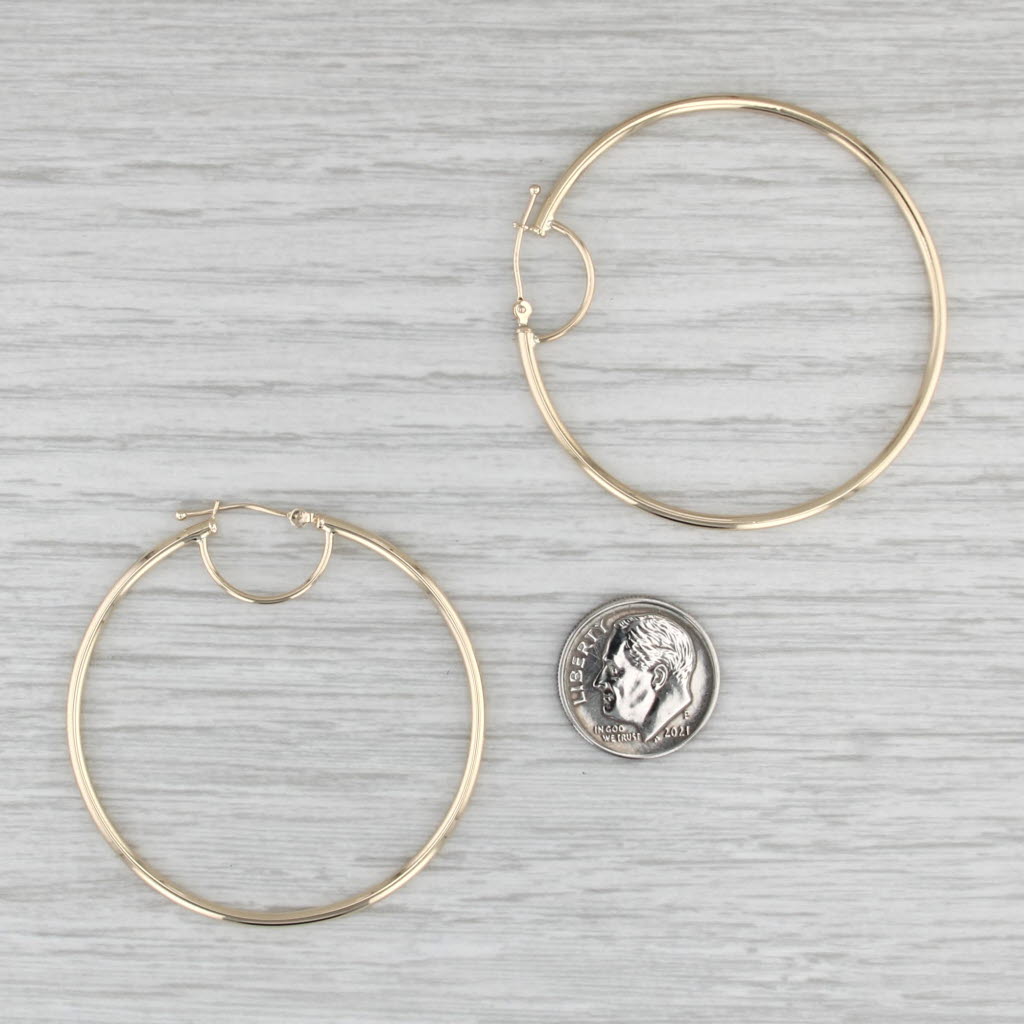 Round Hoop Earrings 10k Yellow Gold Snap Top Post Hoops 45.7 x 1.8 mm