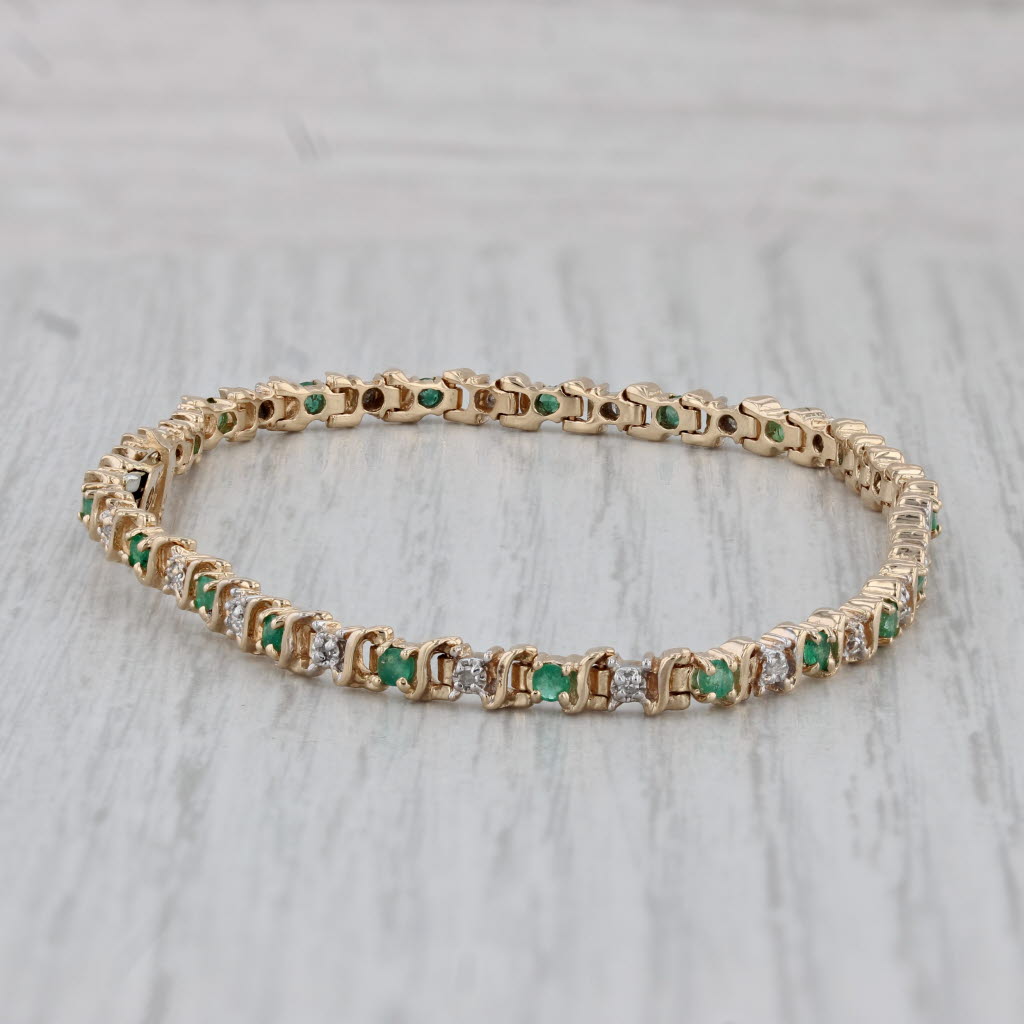 Gray 1.10ctw Emerald Diamond Tennis Bracelet 14k Yellow Gold 7.25" 3.7mm