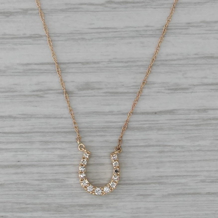 New 0.10ctw Diamond Horseshoe Pendant Necklace 14k Gold Lucky Western 17.75"