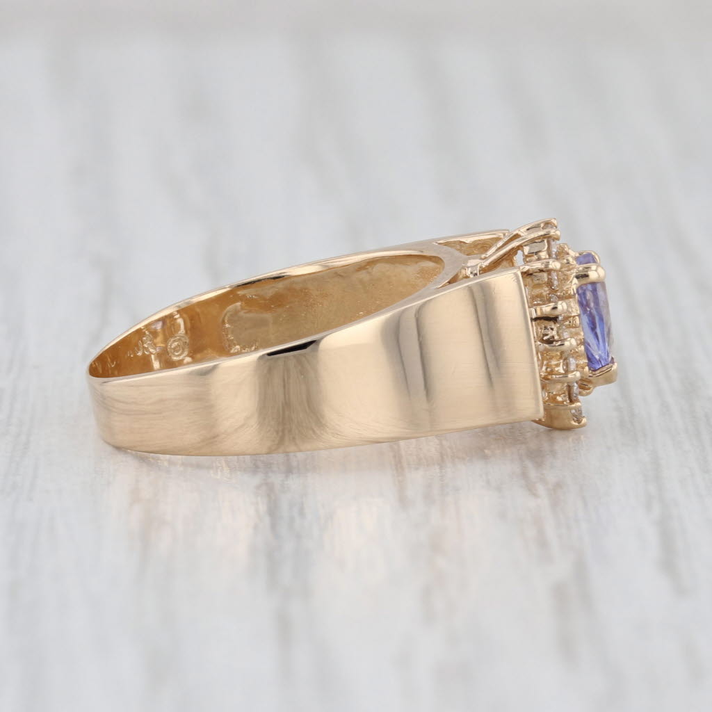 0.60ctw Tanzanite Diamond Halo Ring 14k Yellow Gold Size 6.25 Cathedral Band