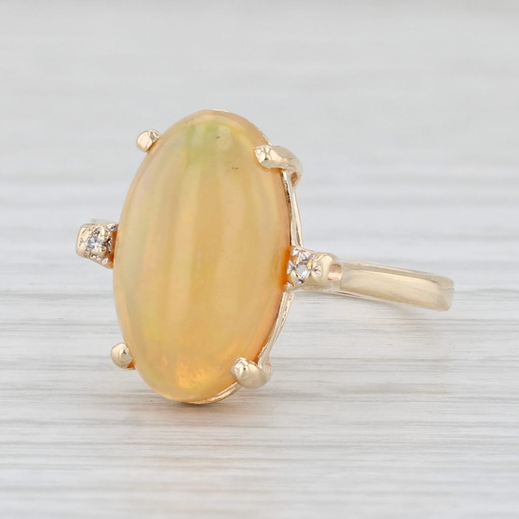 Light Gray Yellow Opal Oval Cabochon Solitaire Ring 14k Yellow Gold Size 6.25