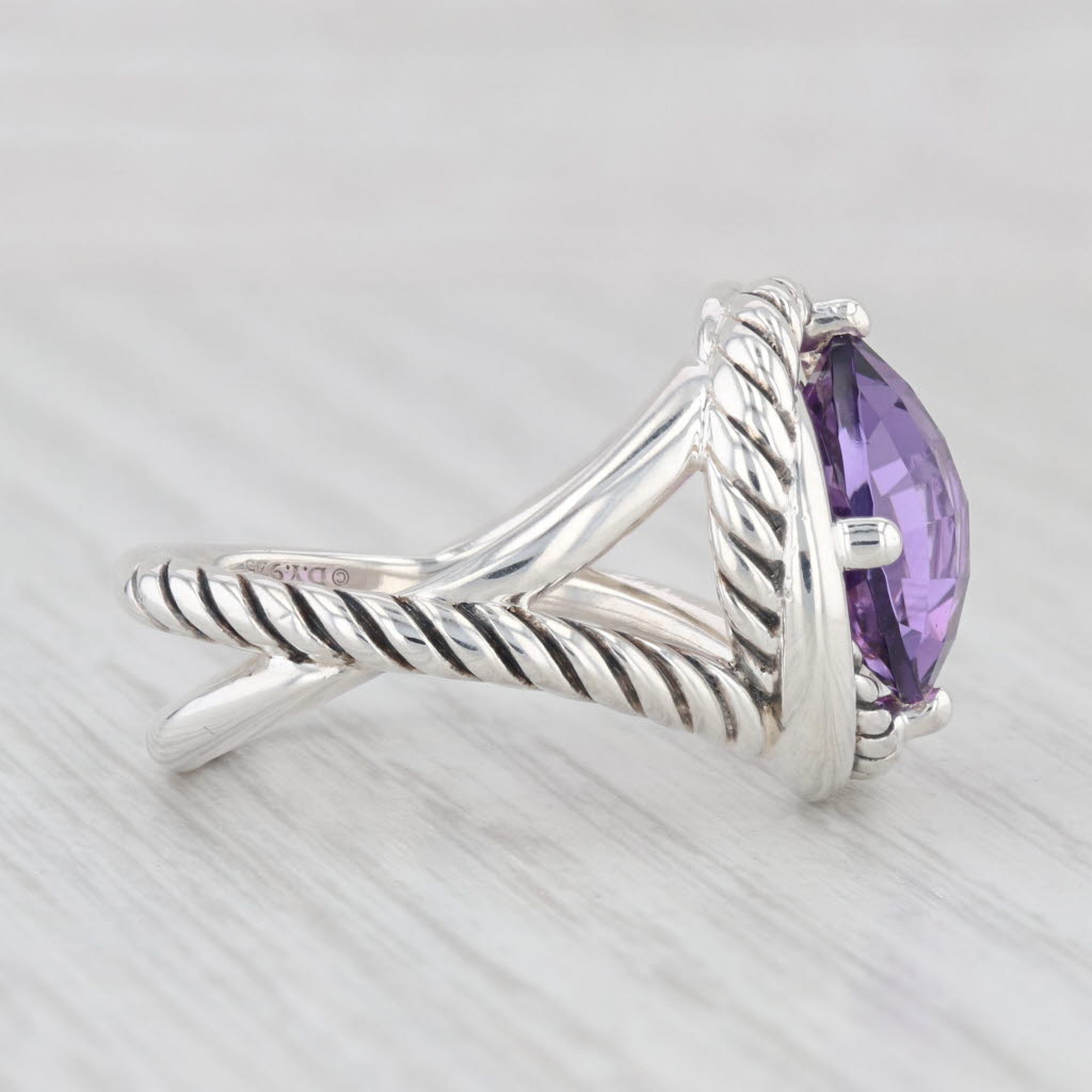 Light Gray David Yurman 5.50ct Amethyst Solitaire Ring Sterling Silver Size 8 Statement