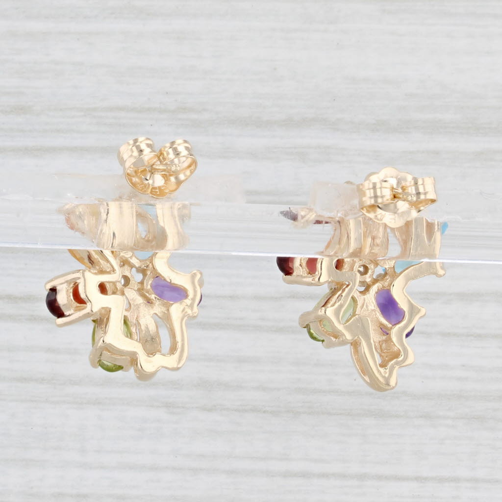 Light Gray 2.50ctw Gemstone Cluster Earrings 14k Gold Citrine Garnet Peridot Amethyst Topaz