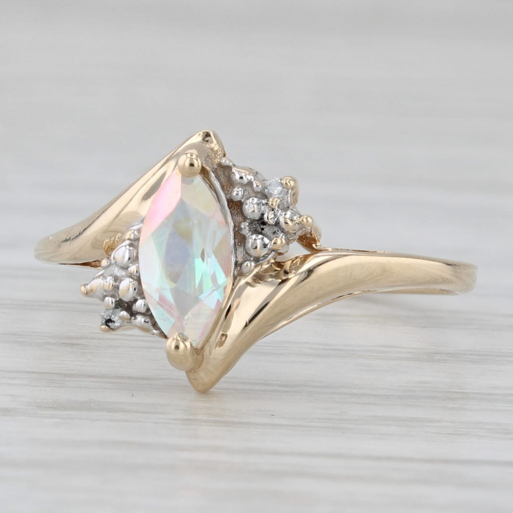 Light Gray 0.60ct Mystic Topaz Diamond Bypass Ring 14k Yellow Gold Size 7.25
