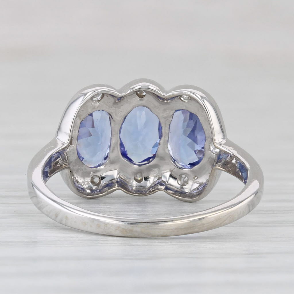 Light Gray 1.39ctw Tanzanite 3-Stone Diamond Ring 14k White Gold Size 6