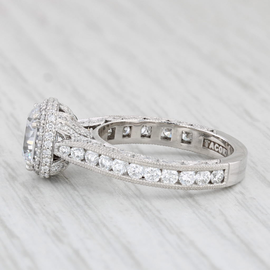 Light Gray New Tacori Semi Mount Diamond Halo Engagement Ring Platinum Sz 6.25 Certificate