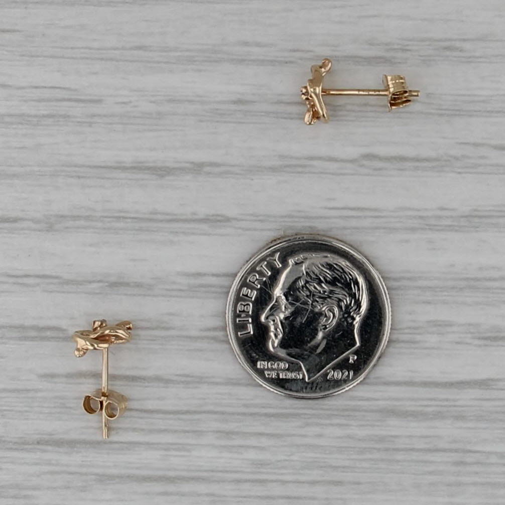 Small Diamond Knot Pretzle Heart Stud Earrings 14k Yellow Gold Studs