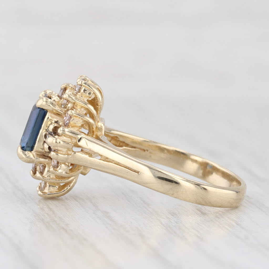 Light Gray 1.83ctw Blue Sapphire Diamond Halo Ring 14k Yellow Gold Size 6 Engagement