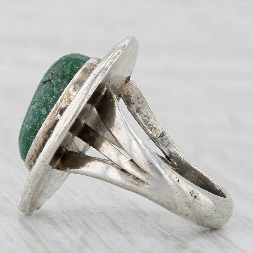 Light Gray Green Turquoise Native American Ring Vintage Silver Sz 8 Statement Oval Cabochon