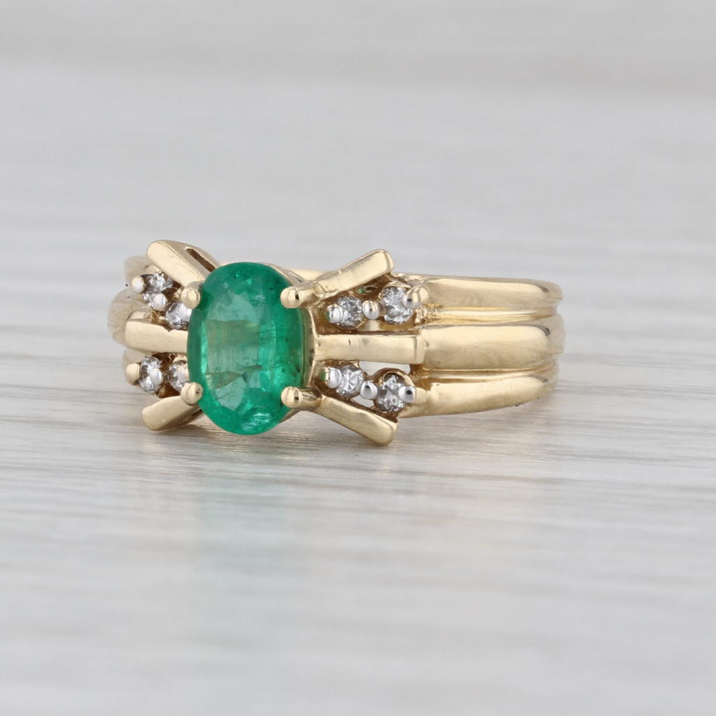 0.77ctw Oval Emerald Diamond Ring 14k Yellow Gold Size 6