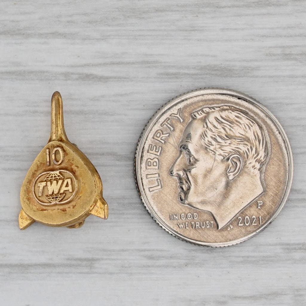 Gray Trans World Airlines TWA 10k Years Service Award Pin 1/5 10k Gold Filled