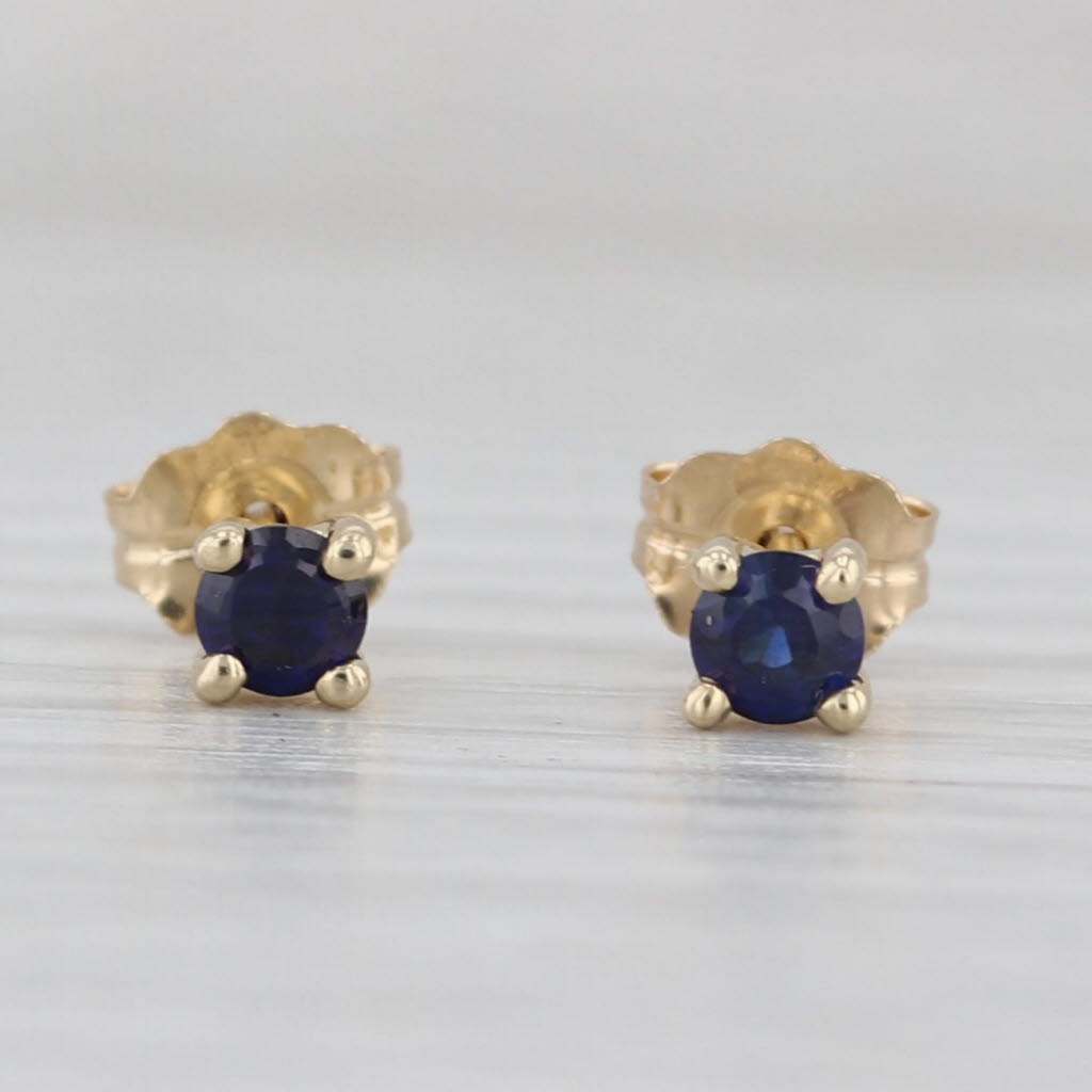 0.30ctw Lab Created Blue Sapphire Stud Earrings 14k Yellow Gold Round Solitaires