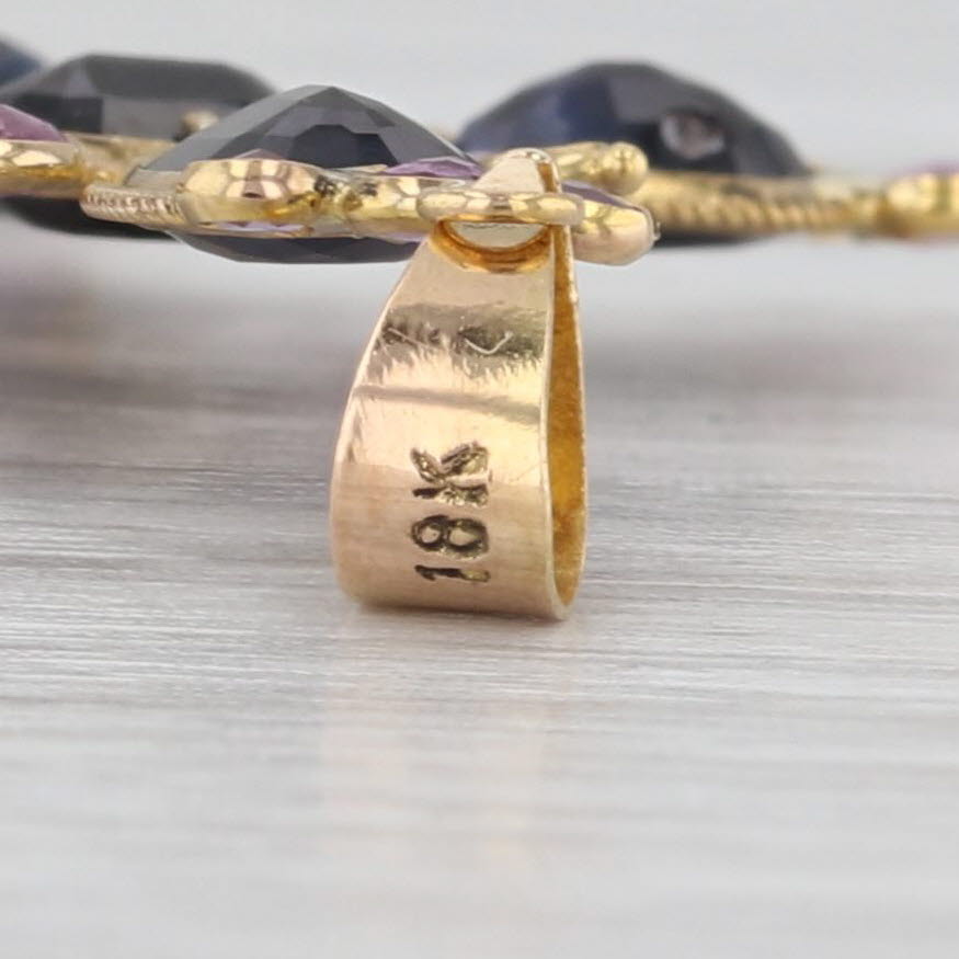 4.35ctw Blue Pink Sapphire Large Cross Pendant 18k Yellow Gold Statement