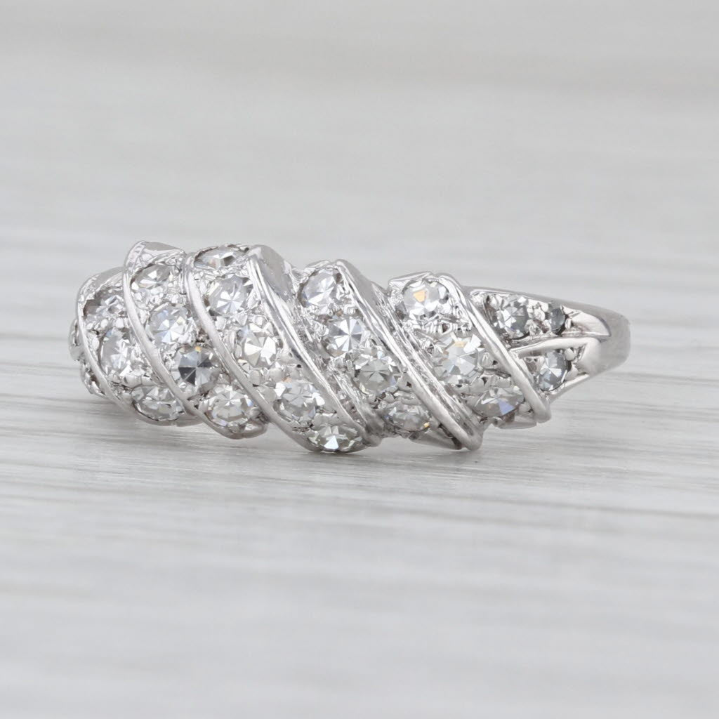0.54ctw Scalloped Diamond Croissant Ring 14k White Gold Size 7 Bridal