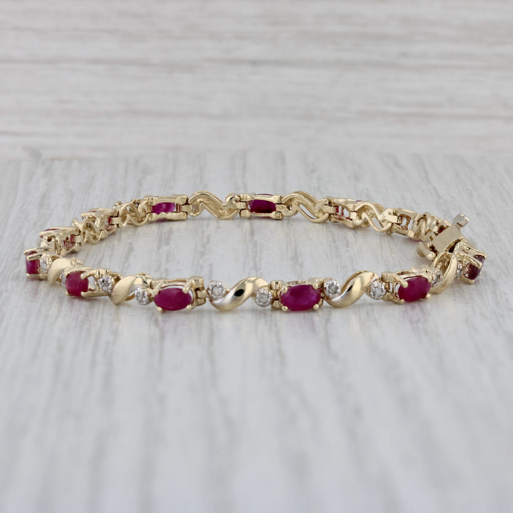 Gray 3.91ctw Ruby Diamond Tennis Bracelet 14k Yellow Gold 7" 4mm