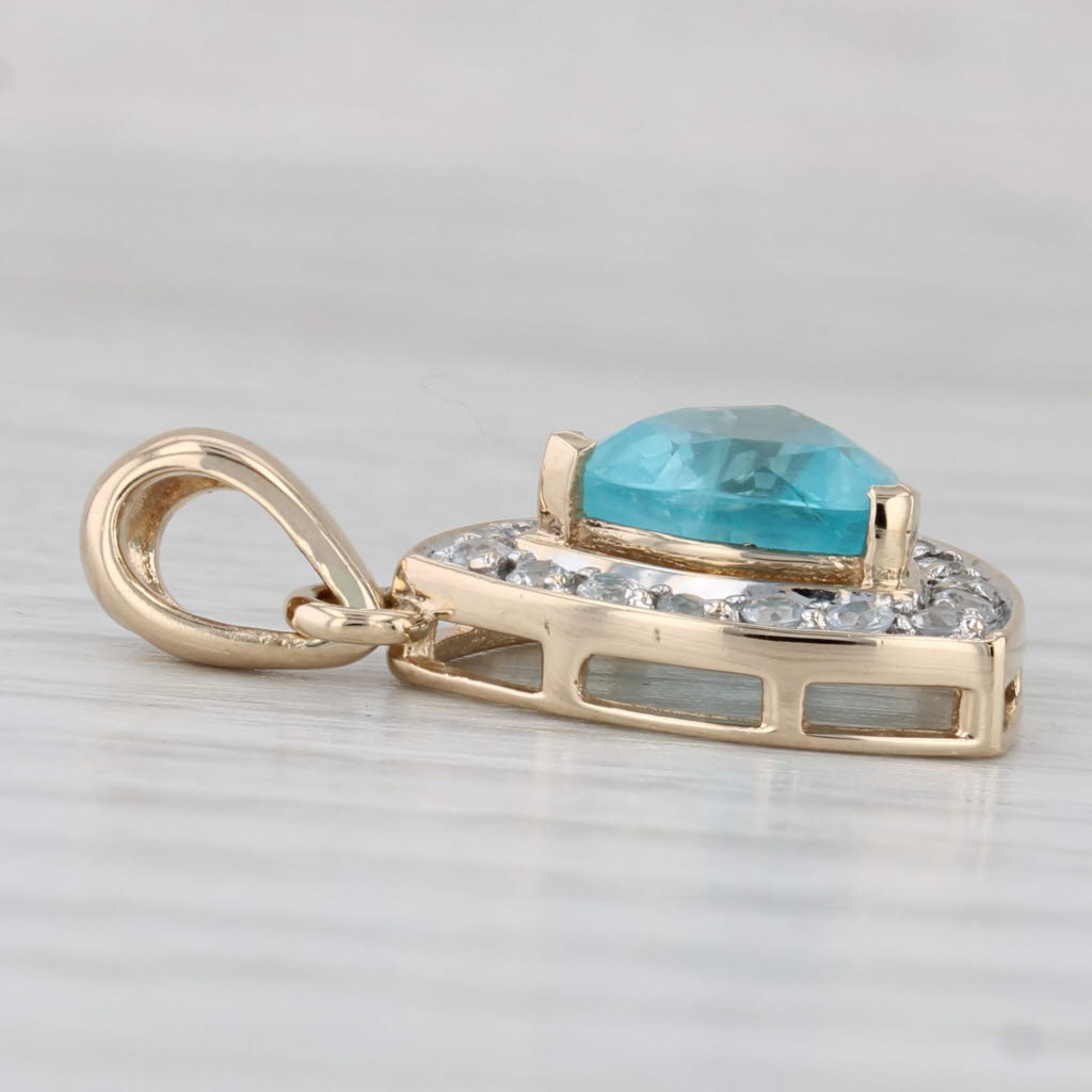 Light Gray 2ct Blue Apatite White Topaz Halo Pendant 14k Yellow Gold