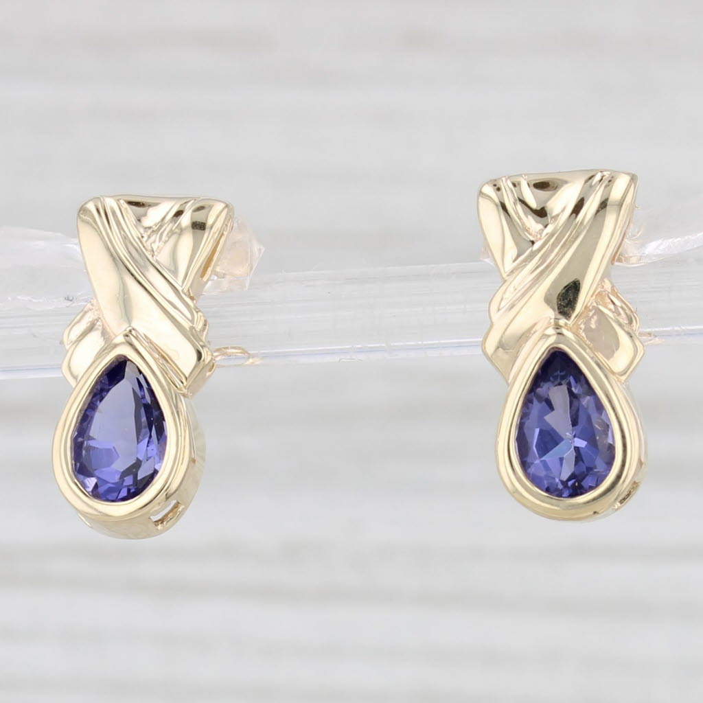 Light Gray 1.10ctw Iolite Drop Earrings 10k Yellow Gold