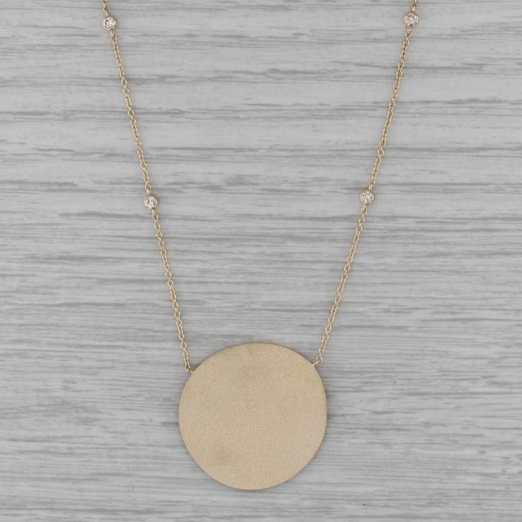 New 0.15ctw Diamond Station Necklace Brushed Pendant 14k Gold 16" 17" 18"