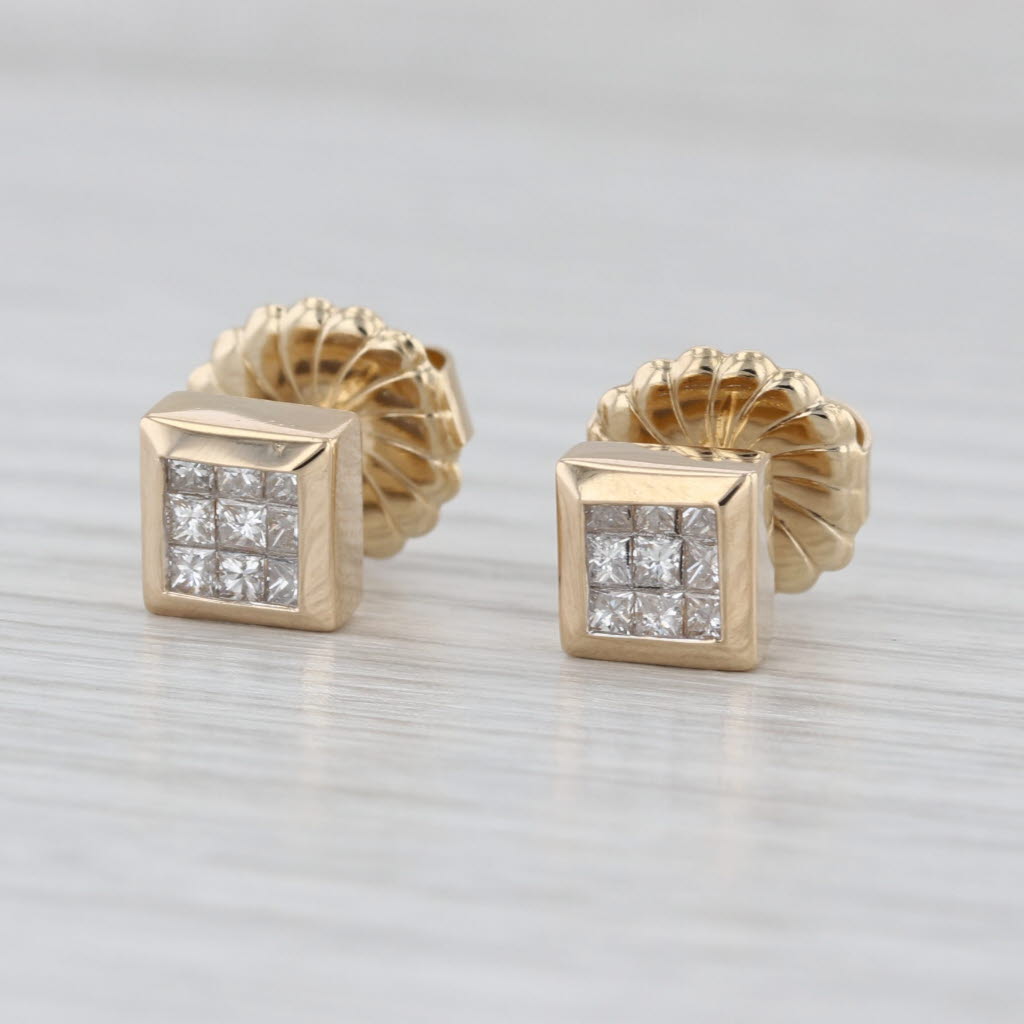 0.50ctw Diamond Princess Stud Earrings 14k Yellow Gold Square Studs