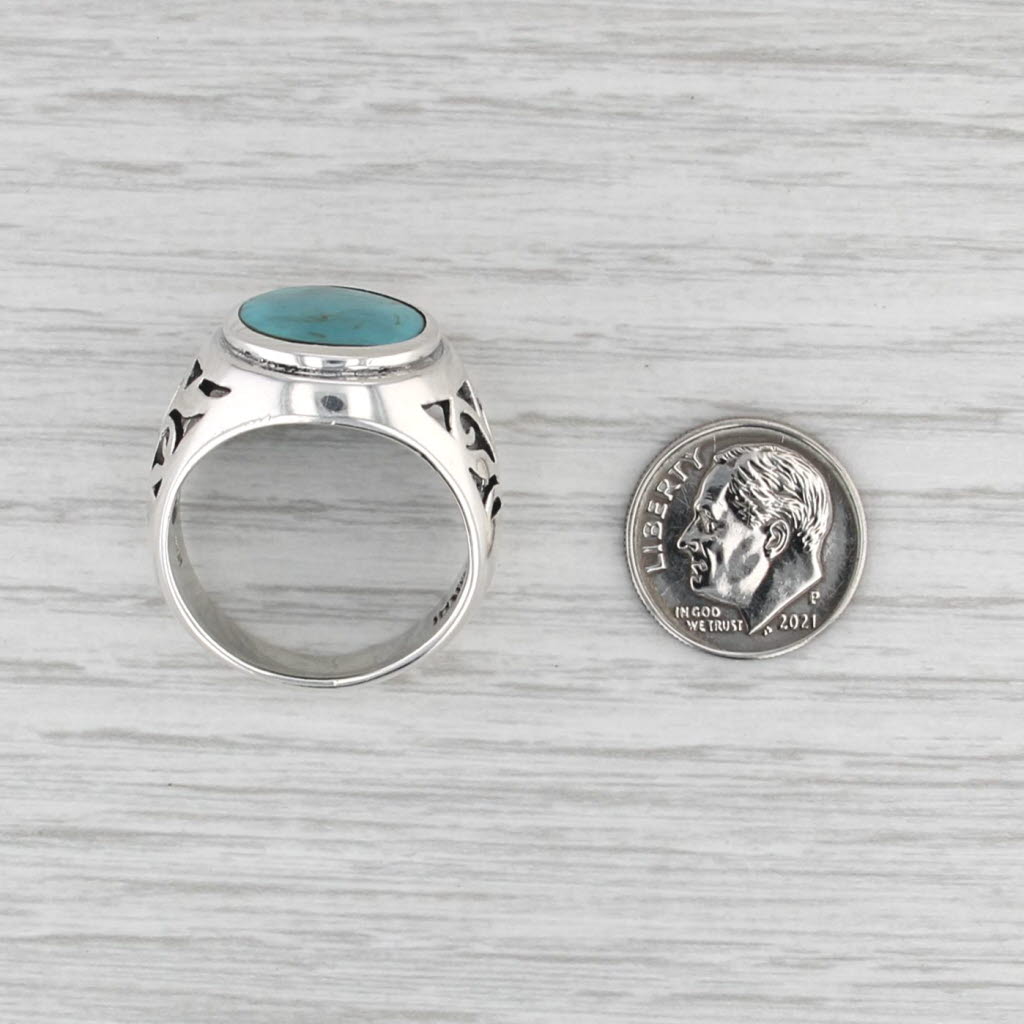 Sindi Blue Resin Imitation Turquoise Ring Sterling Silver Size 11.75 Openwork