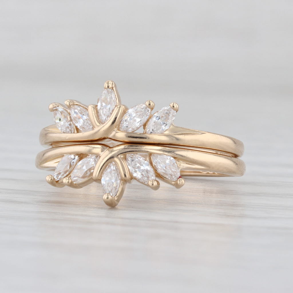 Cubic Zirconia Ring Guards Set of 2 Stackable Bridal Wedding Bands 14k Gold