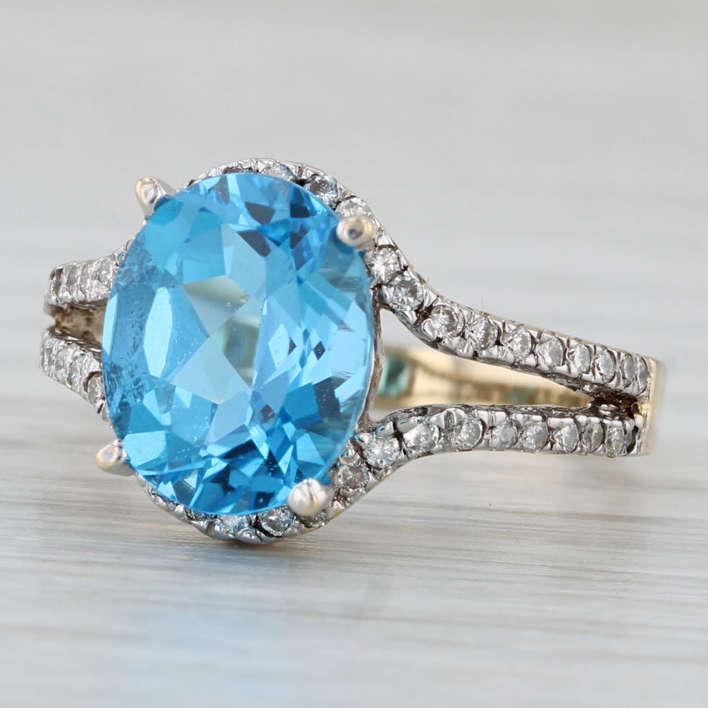 Gray 4.50ctw Oval Blue Topaz Diamond Ring 14k Yellow Gold Size 7