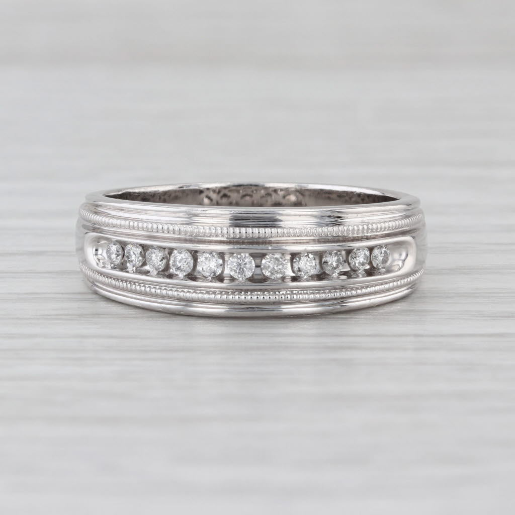 0.18ctw Diamond Wedding Band Men's 14k White Gold Size 10.75 Ring