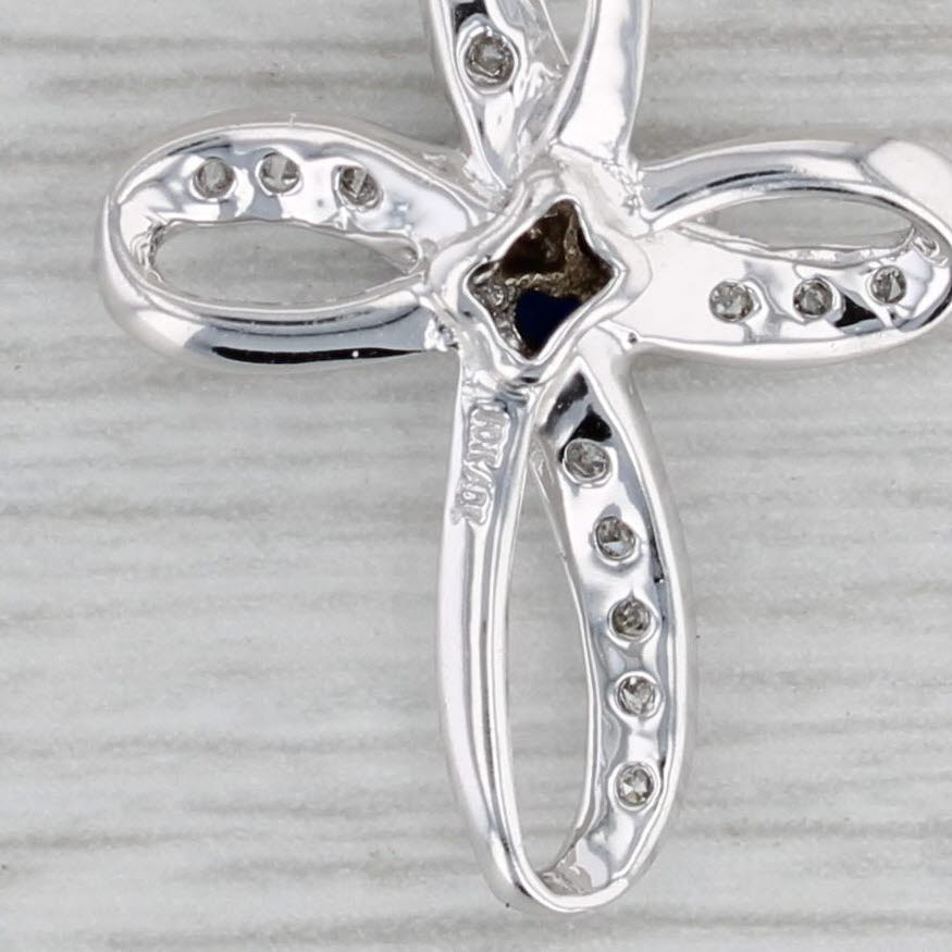 Gray Blue Sapphire Flower Diamond Cross Pendant 10k White Gold