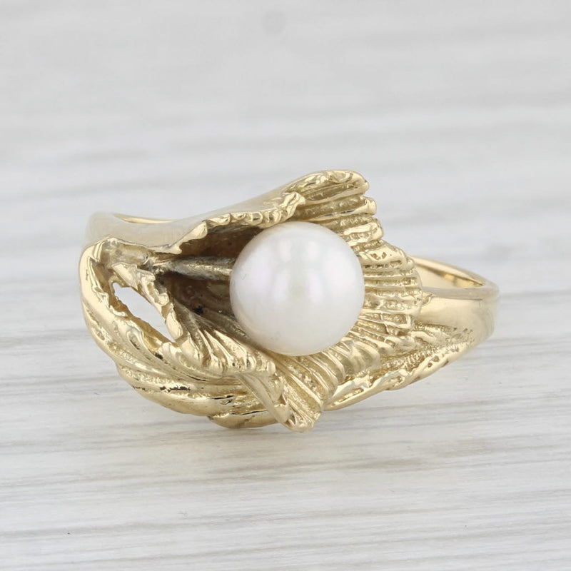 Akoya Pearl Lily Flower Ring 18k Yellow Gold Size 5.75