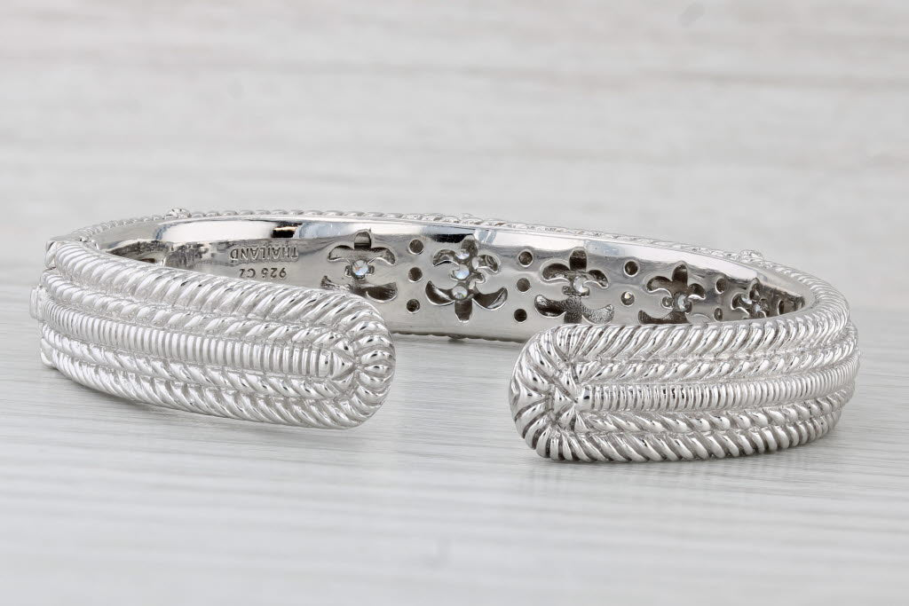 Light Gray Judith Ripka Pave Cubic Zirconia Hearts Cuff Bracelet Sterling Silver 7" 11.6mm