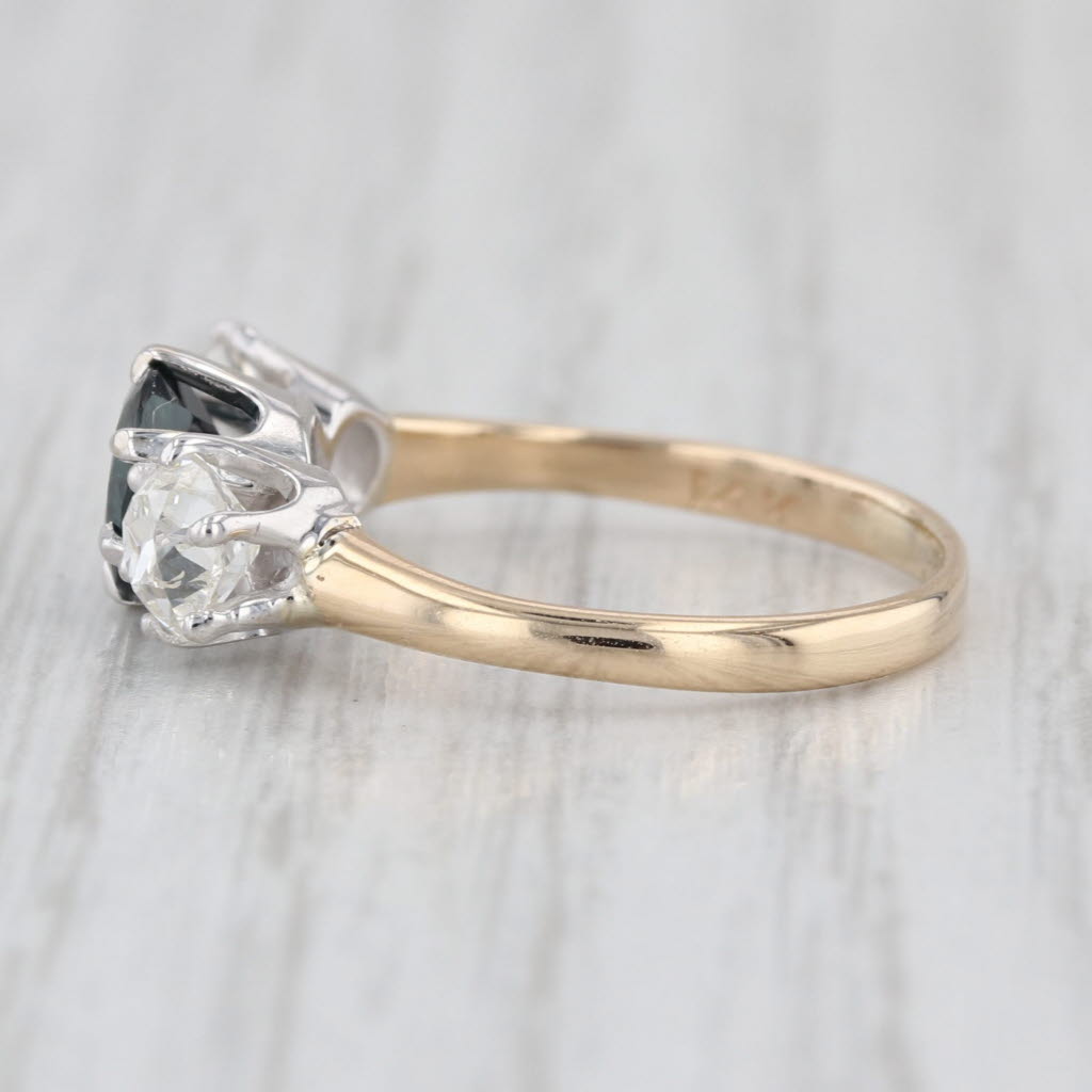 Antique 1.80ctw Blue Sapphire Diamond 3-Stone Ring 14k Yellow Gold Size 5.5