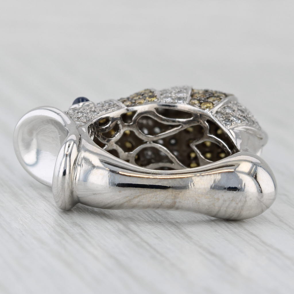 Light Gray 2.44ctw Yellow White Diamond Sapphire Fish Ring 18k White Gold Size 7.75