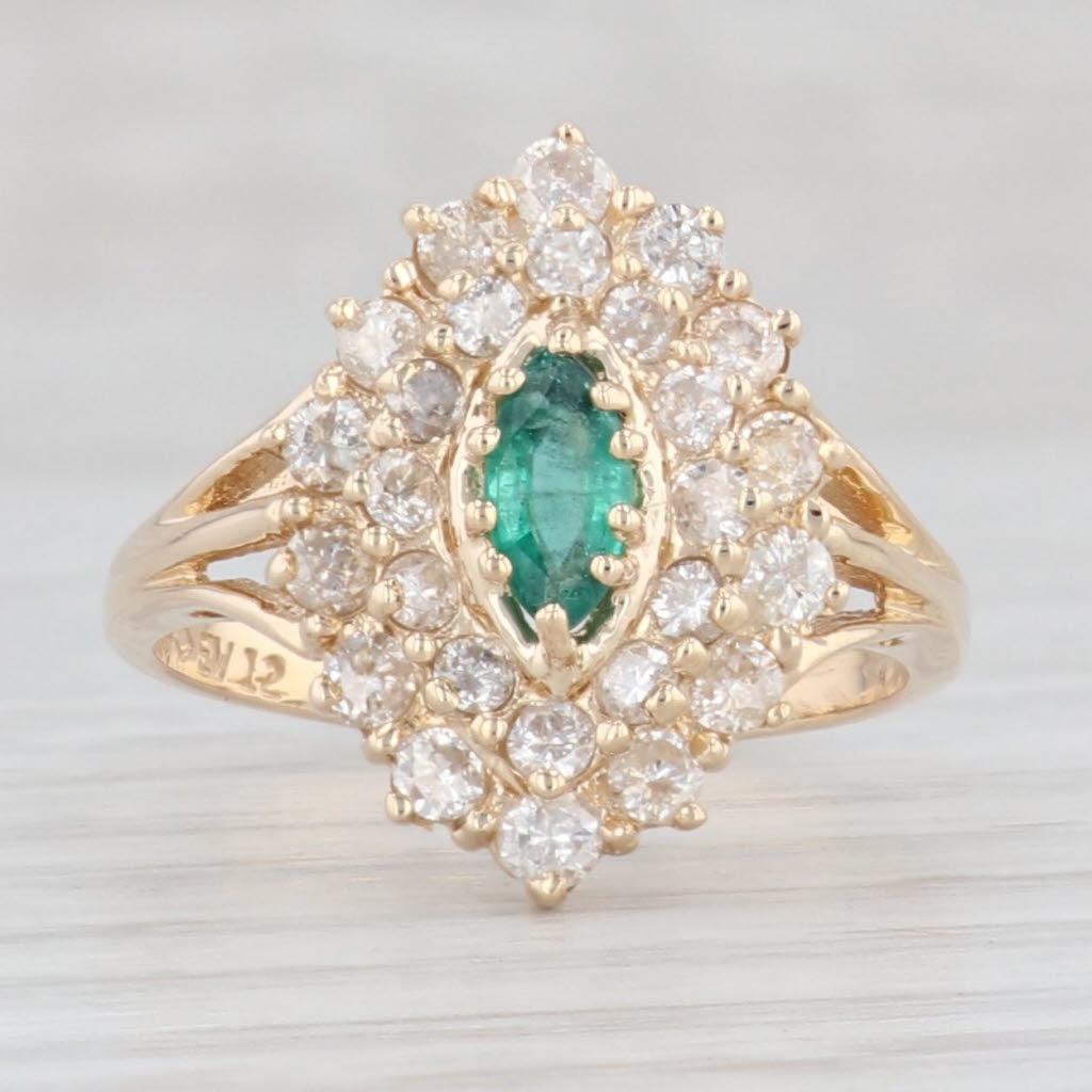 Light Gray 0.82ctw Marquise Emerald Diamond Ring 14k Yellow Gold Size 6