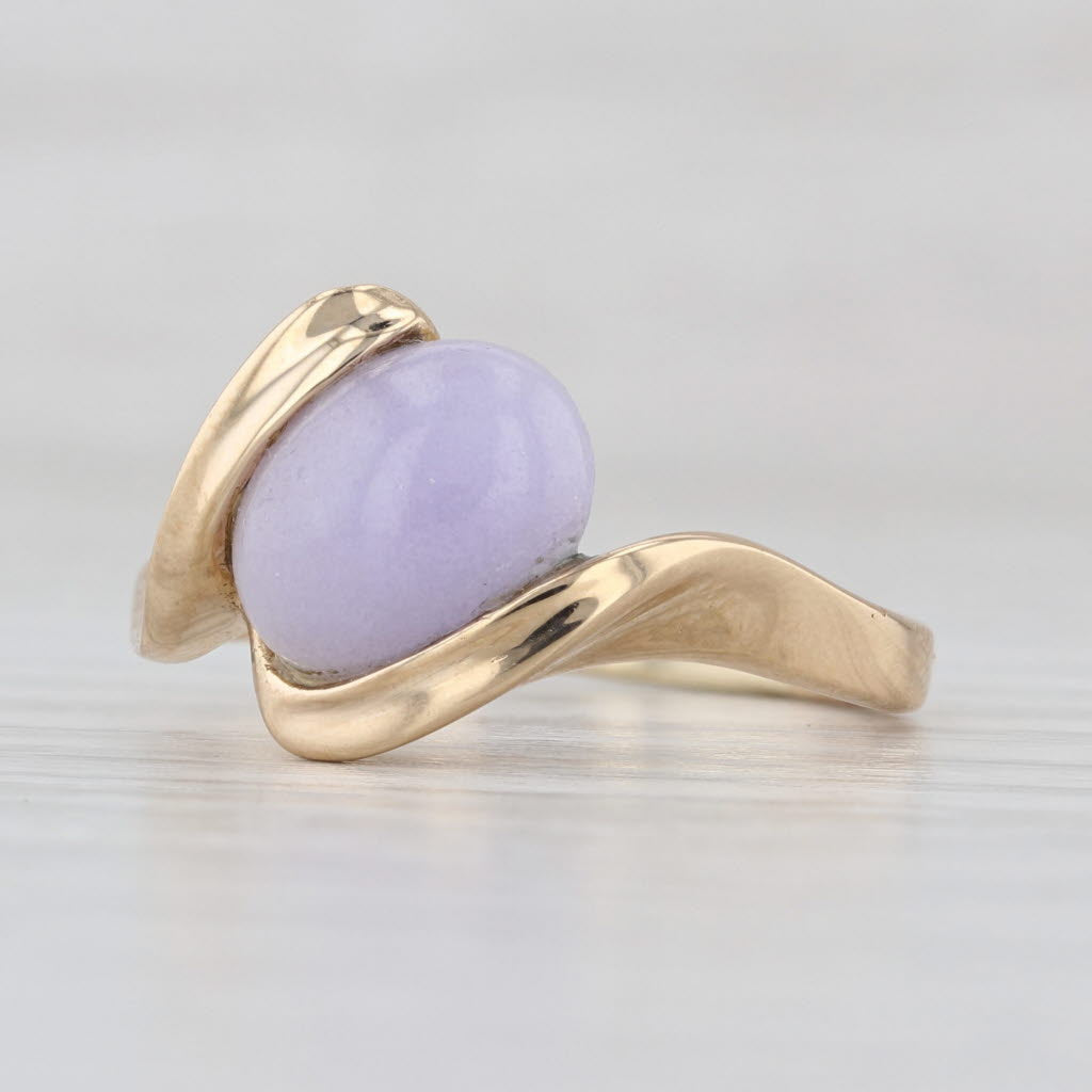 Lavender Jadeite Jade Bypass Ring 14k Yellow Gold Oval Cabochon Size 8