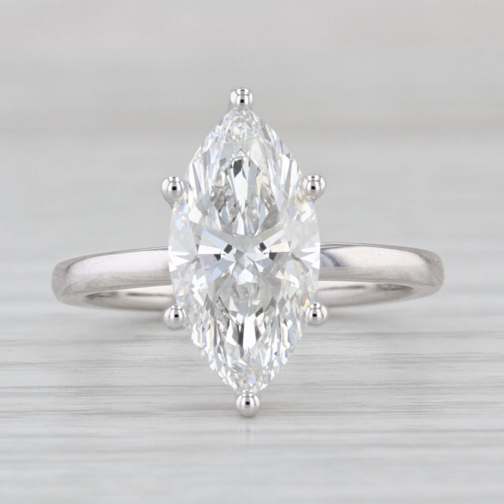 New IGI 3.10ctw Marquise Lab Grown Diamond Engagement Ring 14k White Gold Sz 6.5