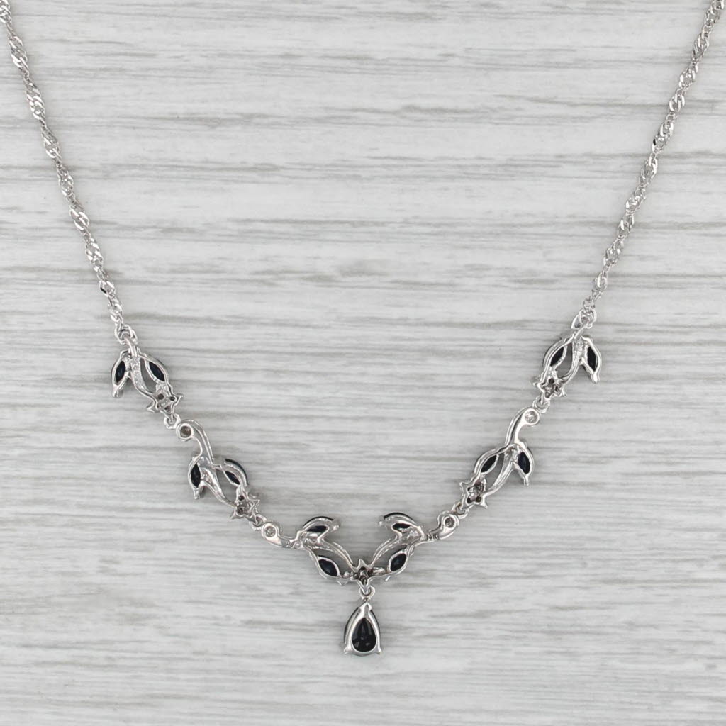 1.96ctw Blue Sapphire Vinework Necklace 14k White Gold 17.5" Singapore Chain