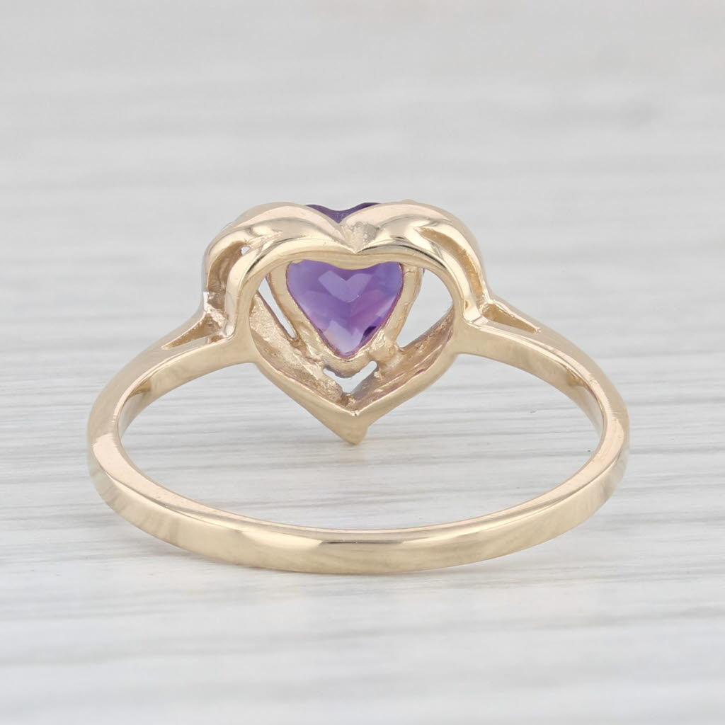 Light Gray 0.60ct Amethyst Heart Ring 10k Yellow Gold Size 6.5 Diamond Accents