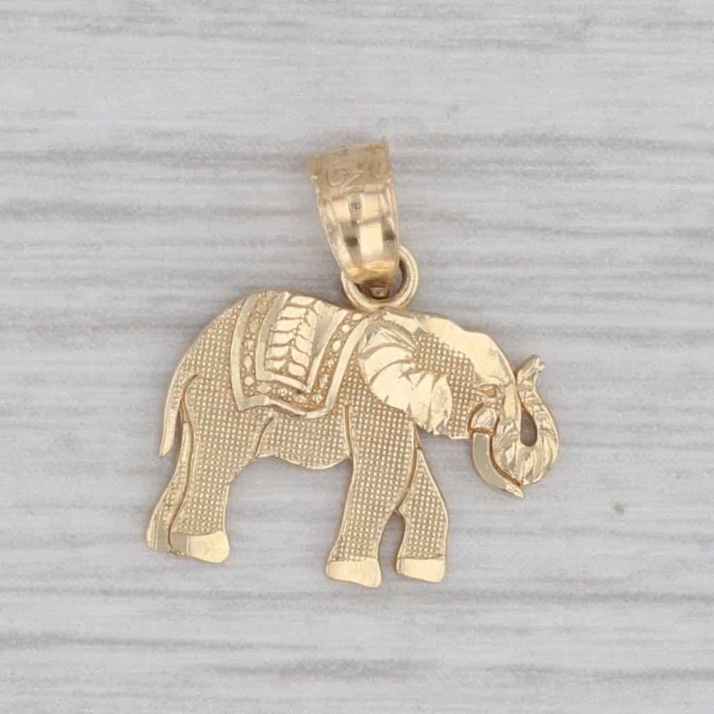 Gray Elephant Pendant 14k Yellow Gold Small Animal Charm