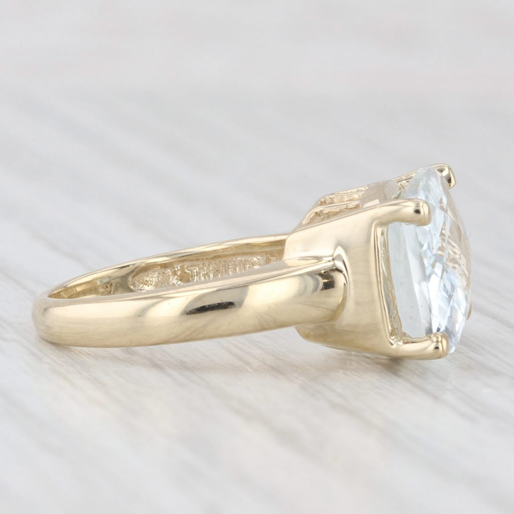 Light Gray 6.10ct Aquamarine Ring 10k Yellow Gold Cushion Solitaire Size 5