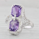 Antique Amethyst Filigree Ring 18k White Gold Size 8 Cocktail