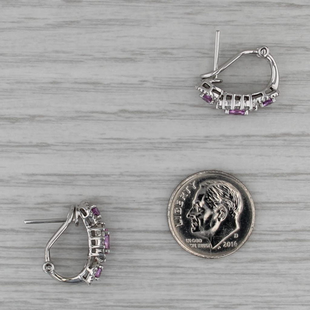 1.80ctw Pink Sapphire Diamond Halo Drop Earrings 14k White Gold Omega Backs