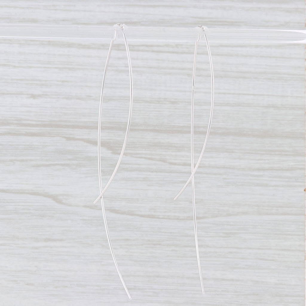 New Angled Threader Earrings 18k White Gold Curved Dangle Drops