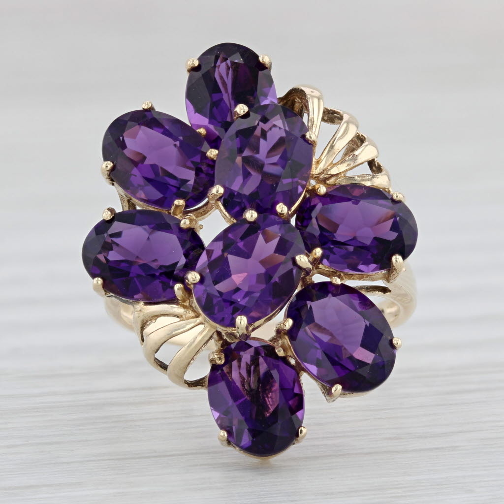 Light Gray 9.40ctw Amethyst Cluster Ring 10k Yellow Gold Size 9 Cocktail