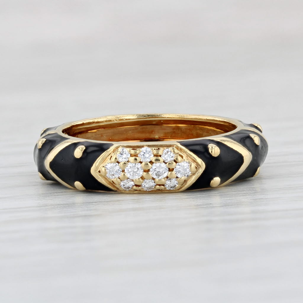 Light Gray Hidalgo 0.12ctw Diamond Ring 18k Yellow Gold Black Enamel Stackable Band